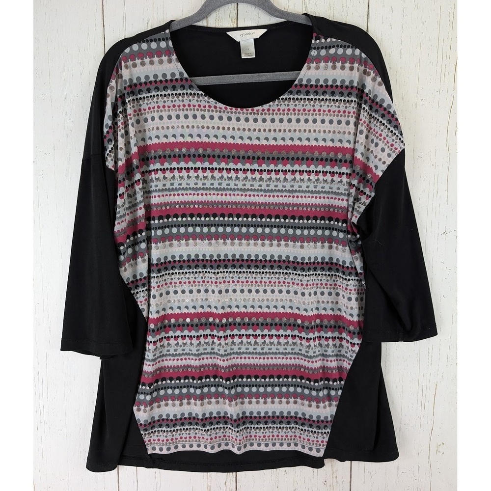CJ Banks Plus Size 1X Womens Multicolor Print 3/4‎ Sleeve Top